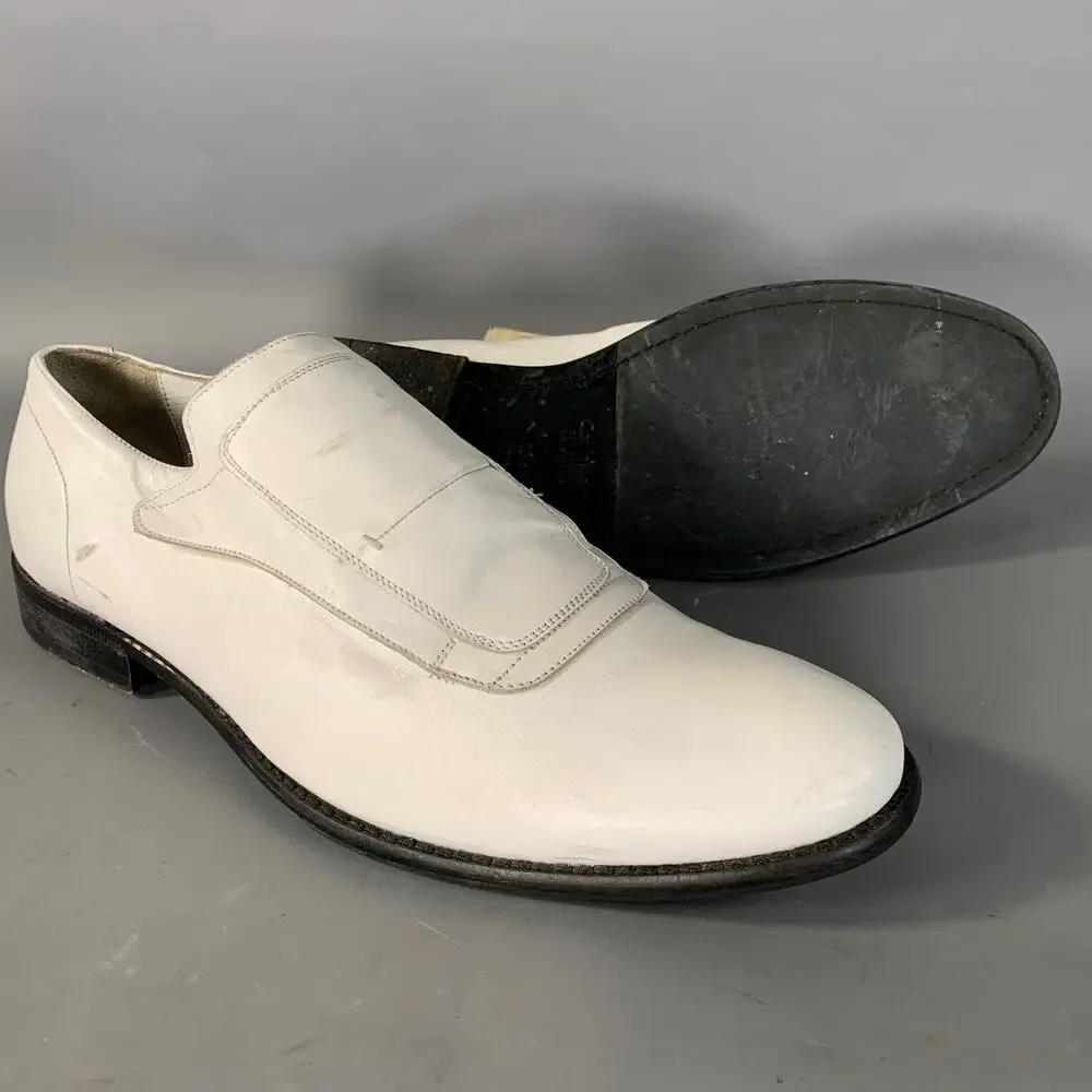 CALVIN KLEIN Size 10.5 White Leather Hook and Loop Closure Lace Up Shoes